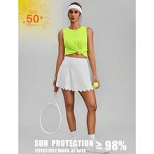 PINSPARK Workout Tops For Women Sleeveless Athletic Tank Tops UPF 50+ Running Tanks With Side Slits Loose Fit Gym Yoga Shirt - Lime Green - View 4