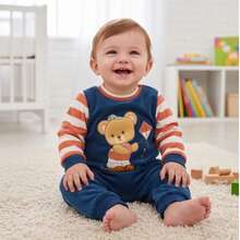 Baby Boy's Plush Embroidered Romper Baby Boy's Clothes - 藍色 - 查看 2