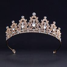 GCGIGUI 1pc Fashionable Rhinestone Bridal Crown, Baroque Luxury Crystal Tiara, Wedding Party Bridal Gown Accessory Headband, Wedding Gift - Golden White Crystal - View 2