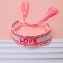 1pc Embroidered Love Letter Boho Handmade Tassel Braided Bracelet - Phosphor - View 4