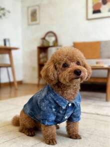 Pet Dog Clothes Denim Texture Tie-Dye Print Multicolor Striped Craft Fashion Casual Versatile Collared Elastic Shirt Lightweight Breathable Sun Protection Anti-Shedding All-Season Wear Suitable For Small And Medium-Sized Dogs Teddy Bichon - Multicolor - View 6