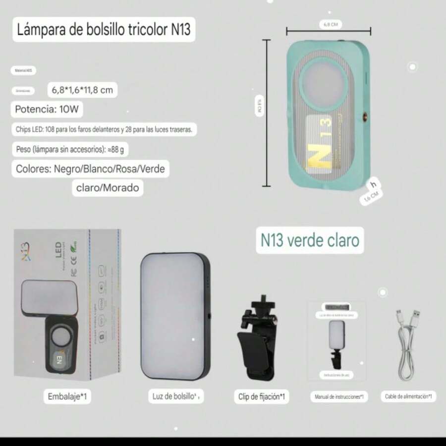 N13 Portable LED Video Light - Mint Green - View 1