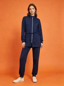 Women's Lisa Set, Stretchy Wool Fabric, Pants With Pockets. - Navy Blue - View 2