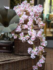 1/2/5 piezas Guirnalda artificial de 70 pulgadas de vid de flor de cerezo, decoración floral colgante de seda, adecuada para fondo de boda/fiesta, decoración interior/exterior, estilo japonés lindo, regalo de cumpleaños, decoración de primavera, fiesta, vacaciones, estilo bohemio - Rosa - Ver 4