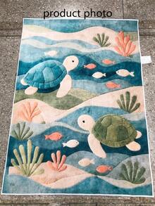 1pc Circular Jellyfish & Whale Design Decorative Floor Mat, Cute Playmat, Bedroom Decor, Small Rug, Washable Carpet, Graduation Gift - Multicolor - View 7