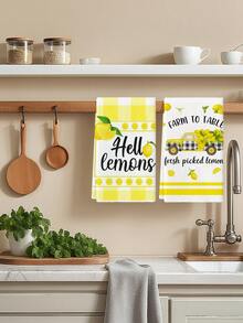 2 Piezas Toallas de cocina de estilo granja con limones amarillos en acuarela, decoración de granja pastoral con camión enano de limones de verano, suministros para fiestas, pañuelos adecuados para la cocina, el comedor y la mesa de comedor - Amarillo - Ver 3