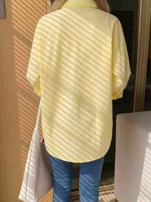 Women's Long-Sleeved Blouse With Lapel, Single Button Closure, And Casual Style For Everyday Wear, In A Solid Color - Yellow - View 4