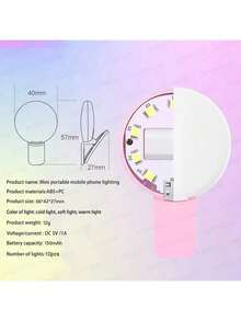 1pc Portable Mini Clip-On Selfie Fill Light, LED Lighting, Phone Selfie Lamp, Round Selfie Light, Suitable For Phones And Computers, For Makeup, Video Calls, Live Streaming, Vlogging, Perfect Selfie And Video Calls, 150mAh - Mini - View 12