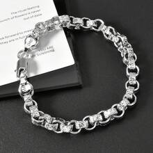Vintage 750 Italian 3D Round Interwoven Hand Carved Texture Collarbone Necklace With Hip-Hop Street Style Suitable For Men Daily Party Wear - Silver - View 1