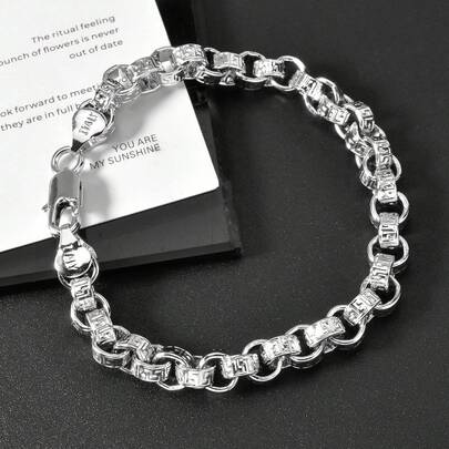 Vintage 750 Italian Silver 3D Circular Texture Bracelet Hip Hop Style Men Daily Party Wear, Fashion Jewelry