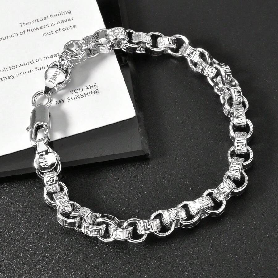 Vintage 750 Italian 3D Round Interwoven Hand Carved Texture Collarbone Necklace With Hip-Hop Street Style Suitable For Men Daily Party Wear - Silver - View 1