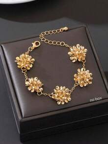 1 chiếc vòng tay thời trang mới, kiểu dáng đi biển, màu vàng sang trọng, tinh tế, bằng kim loại, hình hoa 3D nhỏ nhắn, thanh lịch dành cho nữ. - Vàng - Xem 2