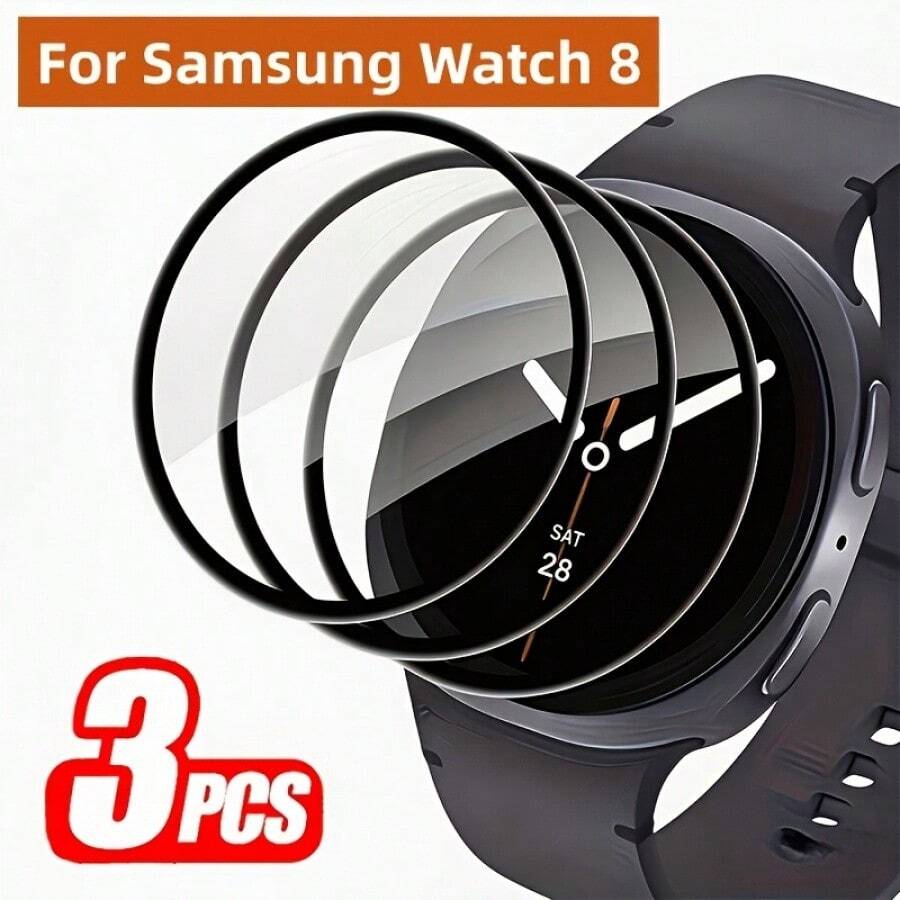 适用于三星 Galaxy Watch 8 40mm/44mm/8 Classic Ultra 的 3 片装屏幕保护膜，3D 全覆盖，轻薄灵敏