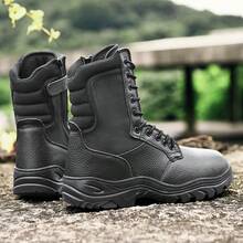 1 双黑色高帮户外沙漠战术靴，美式高帮徒步靴，街头酷炫沙漠靴，户外军用风格沙漠靴，户外徒步工作靴 - 黑色 - 查看 7
