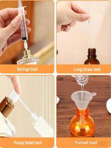 10 piezas Kit de herramientas para rellenar perfume, incluye bomba de rellenado de plástico, embudo, cuentagotas suave, herramientas pequeñas, adecuado para rellenar botellas de perfume mini reutilizables - transparente - Ver 8