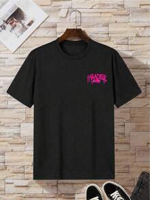 Men's Short-Sleeved T-Shirt With Round Neck And Letter Print - 黑色 - 查看 2