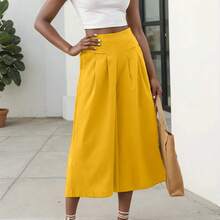 Pantalones Culottes de Verano 2026 para Mujer, de Algodón y Lino, Corte Ancho, Cintura Elástica, Estilo Casual, con Bolsillos - Verde - Ver 3