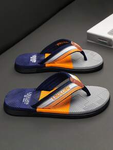 Men's Summer National Style Gradient Color Outdoor Easy-To-Clean Beach Slippers, Comfortable Versatile Retro Casual Soft Bottom Flip Flops For Indoor & Outdoor Wear - Navy Blue - View 2