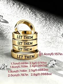 1枚不锈钢“LET THEM”字母戒指，精致百搭的男女通用戒指，适合日常佩戴、派对，也是送给她的浪漫礼物 - 金色-2 - 查看 3