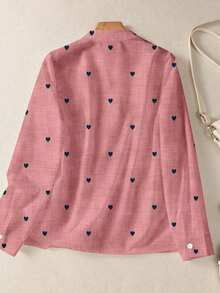 Camisa de mujer de manga larga con botones y bolsillos, con estampado romántico de corazones, adecuada para otoño, invierno y primavera - Rosa - Ver 4