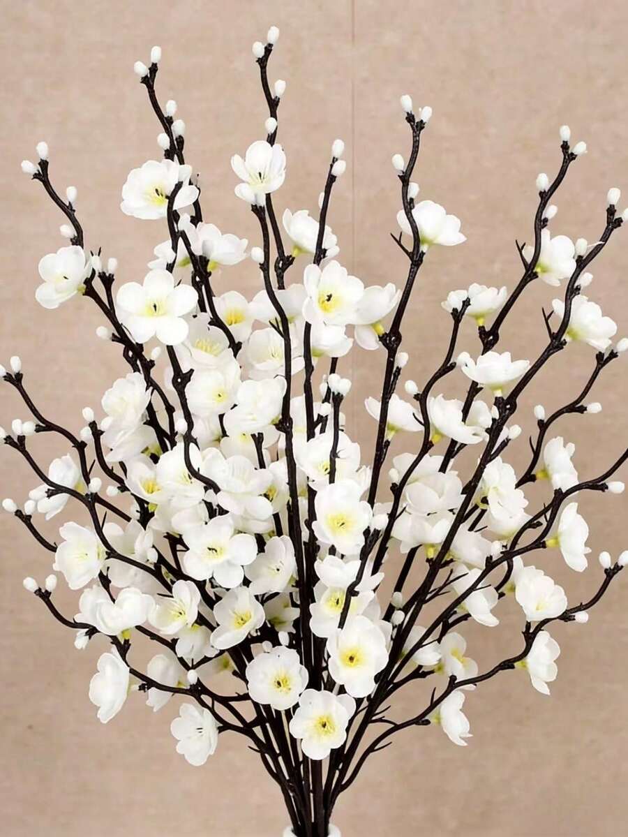 14/12/6 Artificial White Plum Blossoms, Realistic Simulated Flowers, Suitable For Wedding Decoration, Room Decoration, Home Decoration, Bedroom Decoration, Office Decoration, Hotel Decoration, Outdoor Garden Decoration, Party Decoration, Living Room Decoration, Mother's Day, Mother's Day Decoration, Mother's Gifts, Spring And Summer Decoration, Table Flowers, Wedding Table Flowers, Wedding Flowers - Multicolor - View 1