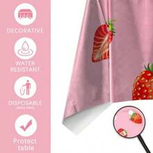 2 Pcs Pink Berry Disposable Plastic Tablecloth Strawberry-Themed Fruit Design For Birthday Party Decorations Tablescape Favors 108 X 54 Inch Waterproof Wrinkle-Resistant - Strawberry - View 4