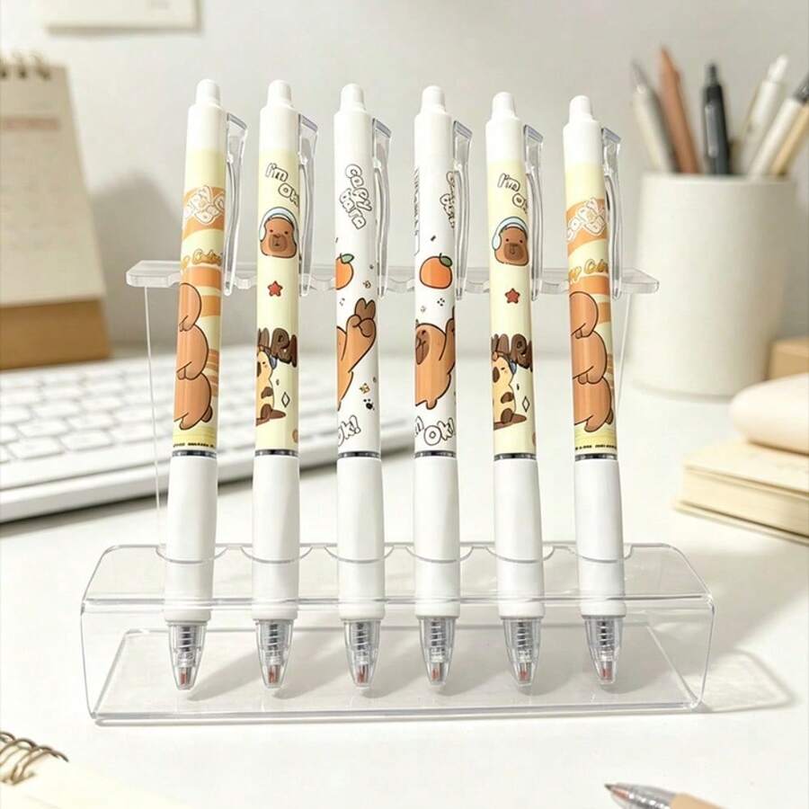 Bolígrafos de gel borrables con diseño de capibara, punta extra fina de 0.5mm, tinta azul retráctil, secado rápido, bolígrafos de rodillo ligeros con borrador incorporado para papelería de oficina - Multicolor - Ver 1