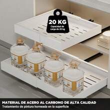 Juego de 2 Organizador de Gabinete Extraíble, Expandible 32-52 Cm Cajones Deslizantes de 42 Cm de Profundidad para Gabinetes de Cocina Estante Extraíbles con Película Nano Adhesiva para Ollas - Blanco - Ver 6