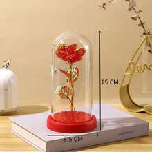 Enchanted Rose With LED Light And Glitter Decorative Flower With Acrylic Dome - Purple - View 3