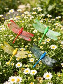 6pcs/3pcs/1pc Realistic Colorful Dragonfly Figurines, Lifelike Insect Decor, Micro Landscape Succulent Decoration, Gardening Ornament, Yard Decor, Modern Dragonfly Design Garden Decoration, Suitable For Garden/Shop/Home Wall Decor, 3D Movable Garden/Floral/Indoor Outdoor Planter Decoration - Dragonfly - View 4