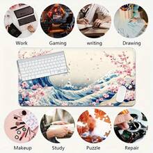Tấm lót chuột chơi game với họa tiết sóng biển kiểu Nhật và hoa anh đào màu hồng - cũng là tấm lót bàn làm việc với thiết kế hoa văn rực rỡ. - sóng biển và hoa anh đào hồng - Xem 6