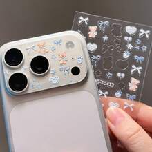 3pcs 17 Pro/Promax Camera Lens Protector, Cute Bear Theme DIY Decorative Sticker Set, Includes Sticker Base And Camera Protective Film - Clear - View 7