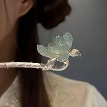 1个透明3D莲花发夹，优雅复古风格发饰，适合日常佩戴、旅行、生日等场合 - 銀色 - 查看 7