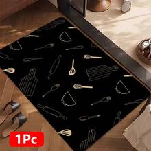 1pc Minimalist Cartoon Kitchen Utensil Pattern Linen Kitchen Rug, Bathroom Mat, Doormat, 3D Printed Rectangle Carpet For Living Room, Bedroom, Hallway, Bathroom, Laundry Room - Polyester Carpet For Indoor And Outdoor Home Decor - Multicolor - View 16