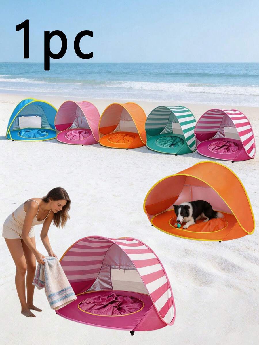 Barraca de Praia Portátil (Proteção UV, Sombra Semi-Aberta, Amigável para Animais de Estimação, Fácil de Instalar, Adequada para Pessoas e Animais de Estimação, Ideal para Camping na Praia, Piqueniques e Atividades ao Ar Livre) - Multicolorido - Visão 1