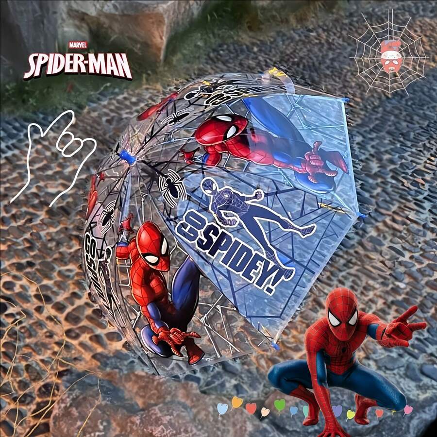 Ô dù trong suốt hình Người Nhện Marvel dành cho trẻ em, ô dù tự động hoạt hình cho bé trai và bé gái, học sinh mẫu giáo và tiểu học, ô dù Người Nhện cán dài cho bé. - trắng - Xem 1