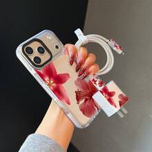 6件套：1个透明手机壳，印有红色百合花图案 - 彩色 - 查看 2
