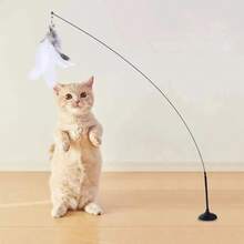 Juguete divertido para gatos, pluma esponjosa y colorida con campana, palo para gato con ventosa, juguete para gatitos, varita rompecabezas desmontable interactiva, suministros para gatos - Pluma Roja de Sucker - Ver 5