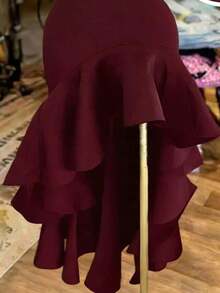 Vestido elegante y sexy de tirantes finos para mujer LADYMUSE, vestido ajustado con cintura ceñida, vestido con volante asimétrico en el bajo, vestido para fiesta/cita nocturna [Cinturón no incluido] Verano - Burdeos - Ver 3