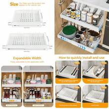 iHomara - Paquete de 2 adhesivos expandibles para gabinetes de cocina, cajones deslizantes de 21 pulgadas de profundidad para gabinetes de cocina, con 8 estantes divisores para organización de - Blanco - Ver 1