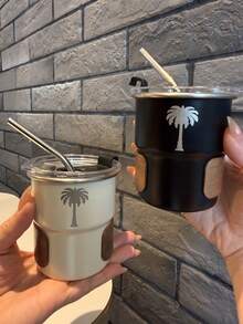 300ml Stainless Steel Coffee Cup, Palm Tree Pattern Coffee Mug, Iced Americano Cup, Outdoor Camping Water Bottle, Tea Cup, Suitable For Personal Use And Gift Giving - Multicolor - View 5