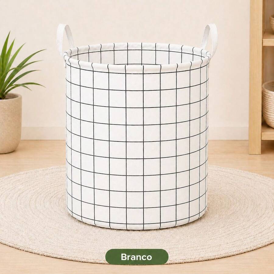 Foldable Checkered Laundry Basket With Handles, Multipurpose Organizer For Laundry Room, Bedroom, Bathroom - White - View 1