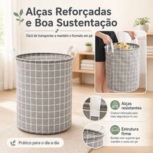 Cesto de Roupa Suja Dobrável Xadrez com Alças Organizador Multiuso para Lavanderia Quarto Banheiro - Preto e Branco - Visão 4