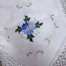 Caminho de Mesa Trilho De Decoração Renda Bordado Bege Diversas Medidas - Azul - Visão 4