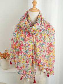 1 Stück modischer Ditsy Blumen Schal für Frauen, 180*85cm Schal geeignet für Reisen & Alltag, Polyester Casual Kopftuch, Klimaanlagen Umhang, Accessoires, Urlaub - Verschiedenfarbig - Übersicht 2