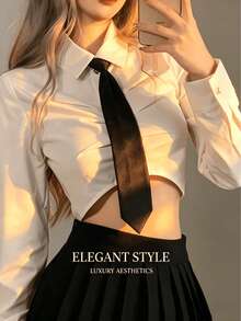 1/3pcs Women's Solid Black Necktie, Suitable For Uniform Shirt, Suit, Slouchy Necktie, For Daily Wear - Multicolor - View 9