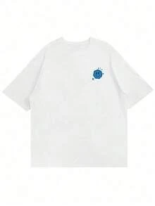 Camiseta casual de cuello redondo y manga corta para hombre, con estampado de lema y letras, adecuada para vacaciones en la playa y uso diario, verano - Azul y blanco - Ver 7
