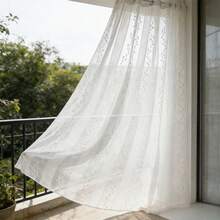 Cortina transparente para exterior com estampa de folhas de outono (1 peça), com design de argolas na parte superior, ideal para gazebo, pátio e varanda. - Branco - Ver 9