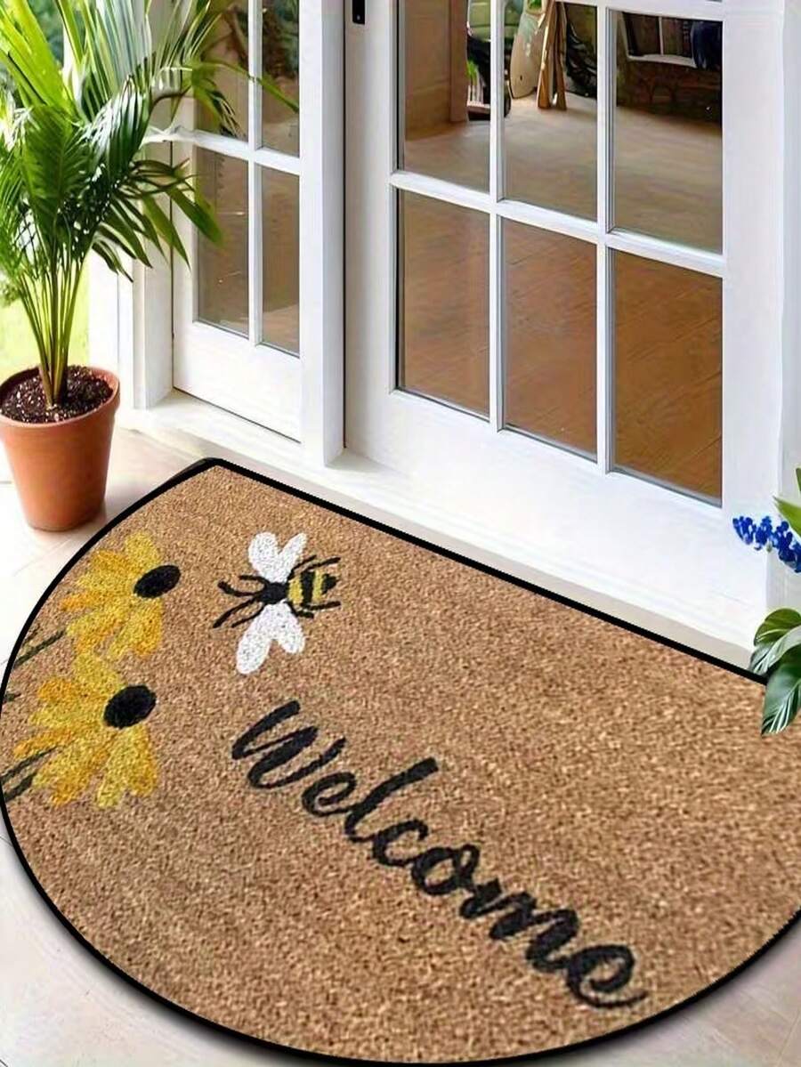 Thảm trang trí họa tiết ong và hoa, làm từ sợi polyester, có thể giặt máy. Thiết kế hình bán nguyệt, phù hợp cho nhà bếp, phòng tắm và phòng ngủ. - A - Xem 1