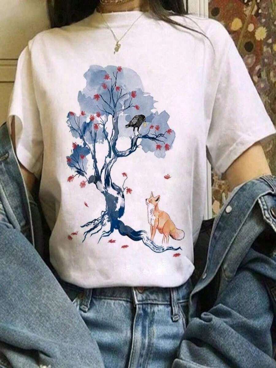 Japanese Anime T-Shirt Women's Harajuku Ullzang T-Shirt Retro Aesthetic Cartoon T-Shirt For Girls 90s Top T-Shirt - 白色 6 - 查看 1